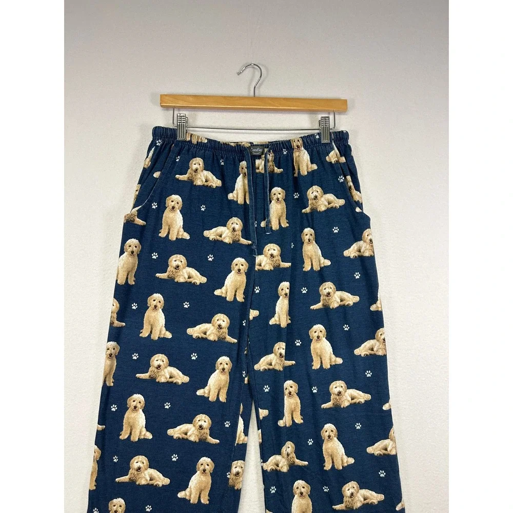 Dog Lover Comfies Unisex Large Navy Blue Golden Doodle Print Pajama Lounge Pants - Picture 9 of 11